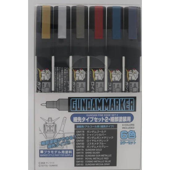 GSI Creos GMS126 Gundam Paint Marker Fine Edge Set Vol.2 (6 colours) - Hobby & Model Paints