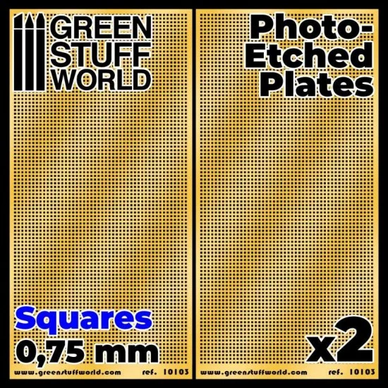 Green Stuff World 10103 Photo-etched Plates - 0.75mm Medium Squares (60x120mm, thickness 0.2mm, 2pcs)