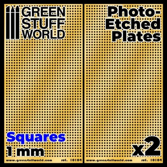 Green Stuff World 10104 Photo-etched Plates - 1mm Large Squares (60x120mm, thickness 0.2mm, 2pcs)