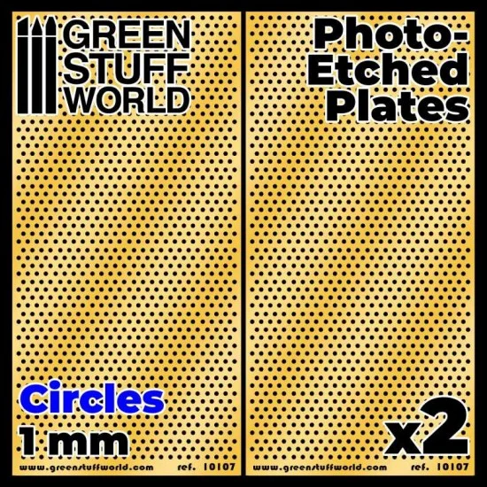 Green Stuff World 10107 Photo-etched Plates - 1mm Large Circles (60x120mm, thickness 0.2mm, 2pcs)