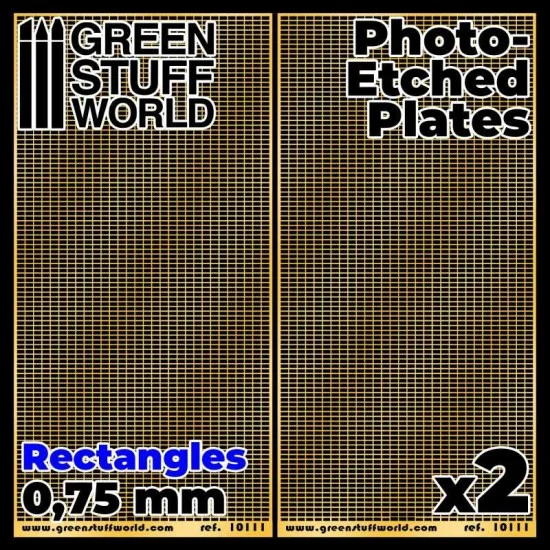 Green Stuff World 10111 Photo-etched Plates - 0.75mm Medium Rectangles (60 x 120mm, thickness 0.2mm, 2pcs)