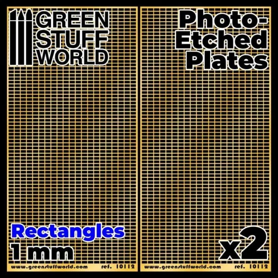 Green Stuff World 10112 Photo-etched Plates - 1mm Large Rectangles (60 x 120mm, thickness 0.2mm, 2pcs)