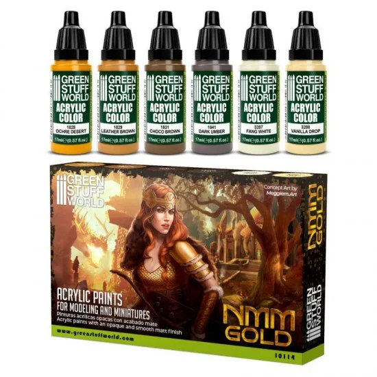 Green Stuff World 10114 Acrylic Paint Set - NMM Gold (6x 17ml)