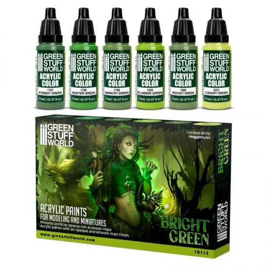 Green Stuff World 10115 Acrylic Paint Set - Bright Green (6x 17ml)