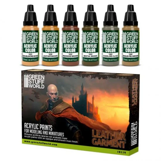 Green Stuff World 10119 Acrylic Paint Set - Leather Brown (6x 17ml)