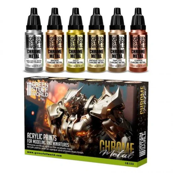 Green Stuff World 10133 Acrylic Paint Set - CHROME (6x 17ml)