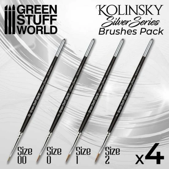 Green Stuff World 10193 SILVER SERIES Kolinsky Brush Set (00, 0, 1, 2) - Hobby & Model Paints