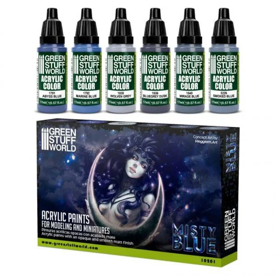 Green Stuff World 10201 Acrylic Paint Set - Misted Blue (6x 17ml)