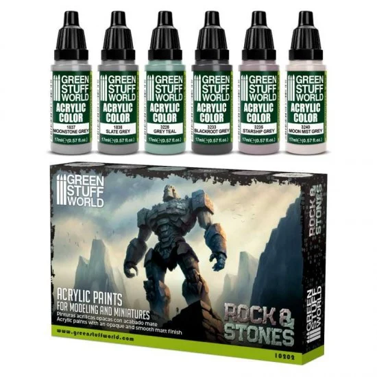 Green Stuff World 10202 Acrylic Paint Set - Rock and Stone (6x 17ml, matt finish)