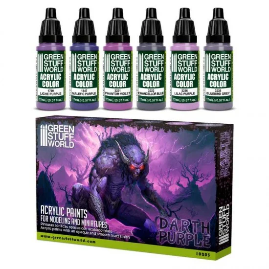 Green Stuff World 10203 Acrylic Paint Set - Darth Purple (6x 17ml)
