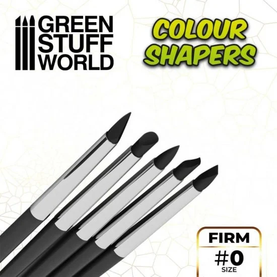 Green Stuff World 1023 Colour Shapers Brushes SIZE 0 - BLACK FIRM (5 brushes with 3mm different tips)