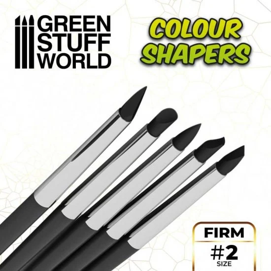 Green Stuff World 1024 Colour Shapers Brushes SIZE 2 - BLACK FIRM (5 brushes with 5mm different tips)