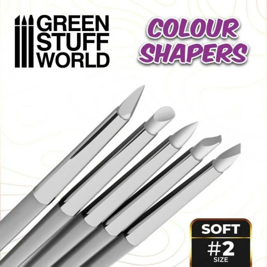 Green Stuff World 1026 Colour Shapers Brushes SIZE 2 - WHITE SOFT (5 brushes with 5mm different tips)