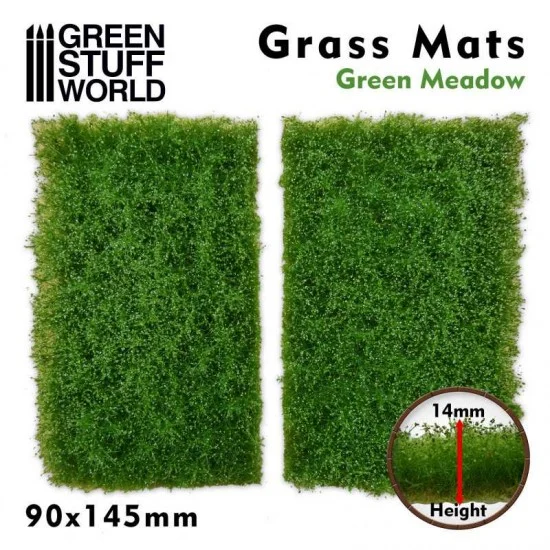 Green Stuff World 10337 Grass Mat Cutouts - Green Meadow (Height: 10-14mm, 2 mats, each produce 200 small tufts)