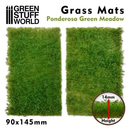 Green Stuff World 10338 Grass Mat Cutouts - Ponderosa Green Meadow (Height: 10-14mm, 2 mats, each 200 small tufts