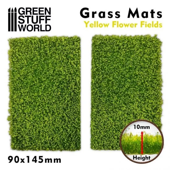 Green Stuff World 10341 Grass Mat Cutouts - Yellow Flower Field (Height: 10mm, 2 mats, each produce 200 small tufts)
