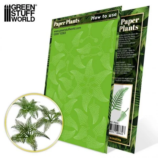 Green Stuff World 10363 1/48, 1/35, 1/32 Paper Plants - Fern (4 combined leaves, 12 single leaves, 4 spirals)