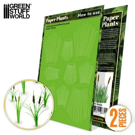 Green Stuff World 10375 1/48, 1/35, 1/32 Paper Plants - Reeds (4 combined leaves, 12 singles, 4 spirals)
