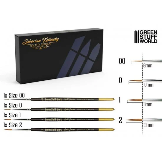 Green Stuff World 10414 Premium Paint Brushes (GOLD Series, size: 00, 0, 1, 2) - Hobby & Model Paints