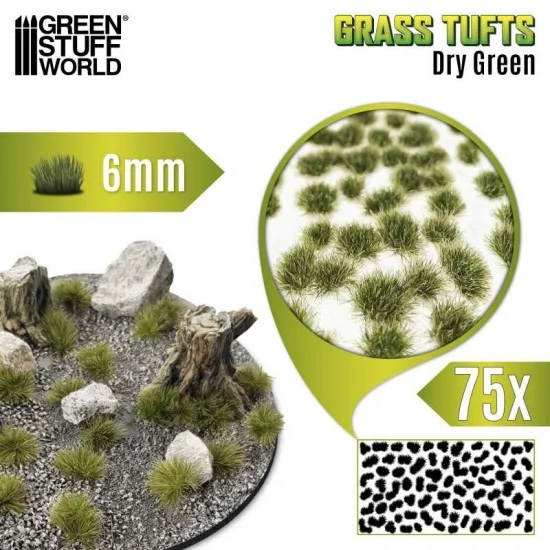 Green Stuff World 10670 Dry Green Grass Tufts XXL (Fiber Size: 6mm high, 75pcs) - Scenics & Diorama