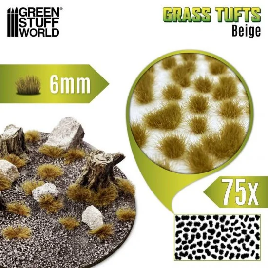 Green Stuff World 10671 Beige Grass Tufts XXL (Fiber Size: 6mm high, 75pcs) - Scenics & Diorama