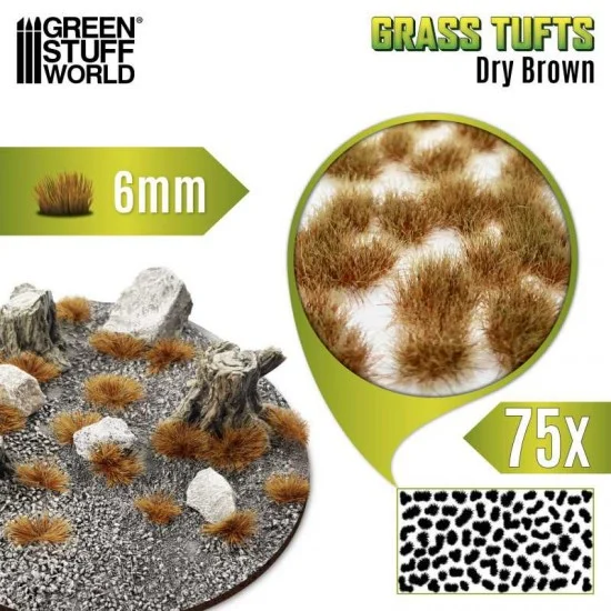 Green Stuff World 10672 Dry Brown Grass Tufts XXL (Fiber Size: 6mm high, 75pcs) - Scenics & Diorama