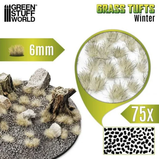 Green Stuff World 10673 Winter Grass Tufts XXL (Fiber Size: 6mm high, 75pcs) - Scenics & Diorama