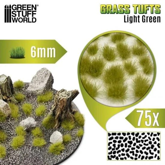 Green Stuff World 10674 Light Green Grass Tufts XXL (Fiber Size: 6mm high, 75pcs) - Scenics & Diorama