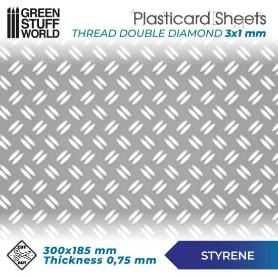 Green Stuff World 1101 1/43, 1/48, 1/50 Plasticard - Thread DOUBLE DIAMOND Textured Sheet (185 x 300 mm)