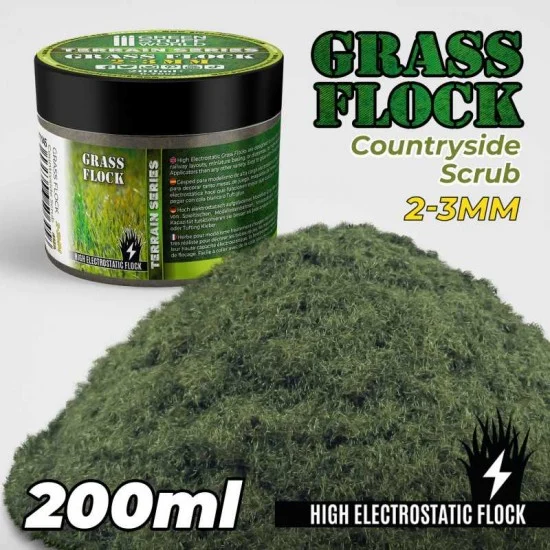 Green Stuff World 11145 Grass Flock - Countryside Scrub 2-3mm (200ml high electrostatic flock)