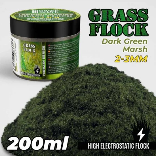 Green Stuff World 11146 Grass Flock - Dark Green Marsh 2-3mm (200ml high electrostatic flock)