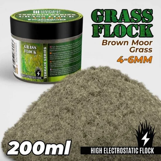 Green Stuff World 11151 Grass Flock - Brown Moor Grass 4-6mm (200ml high electrostatic flock)