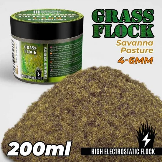 Green Stuff World 11153 Grass Flock - Savanna Pasture 4-6mm (200ml high electrostatic flock)