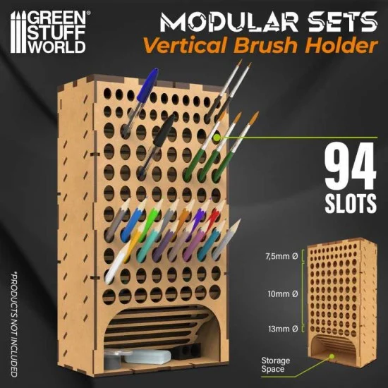 Green Stuff World 11424 Modular Sets - Vertical Paint Brush Holder/Organizer/Storage (94 slots, 15x28x8.2cm)