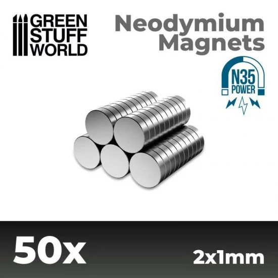 Green Stuff World 11518 50x Neodymium Magnet 2x1mm (N35) - Hobby Tools & Supplies