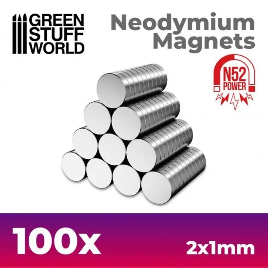 Green Stuff World 11600 100x Neodymium Magnet 2x1mm (N52) - Hobby Tools & Supplies