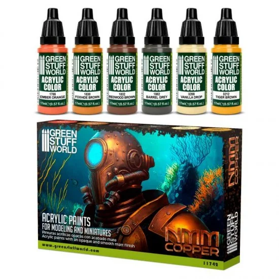 Green Stuff World 11742 Acrylic Paint Set - NMM Copper (6x 17ml, matt finish)