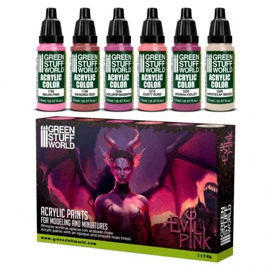 Green Stuff World 11746 Acrylic Paint Set - Evil Pink (6x 17ml, matt finish)