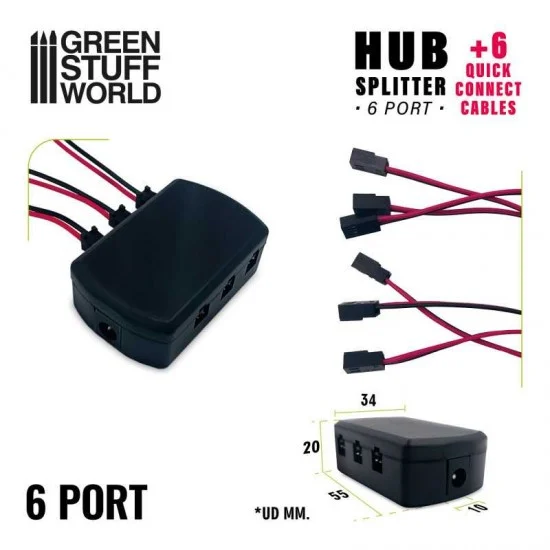 Green Stuff World 11921 6-port HUB Splitter and 6 Quick Connect Cables (Black)