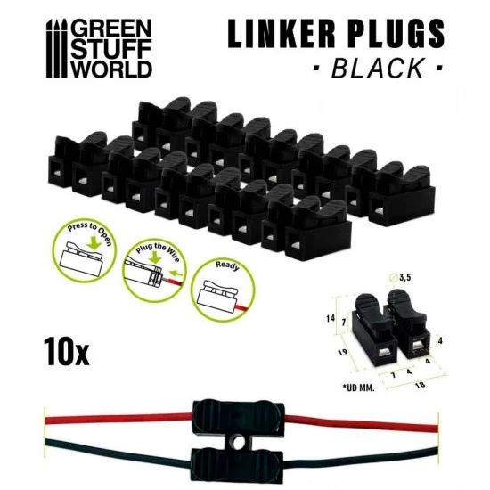 Green Stuff World 11922 2-pins Linker Plugs Black (10pcs, to connect multiple LED lights)