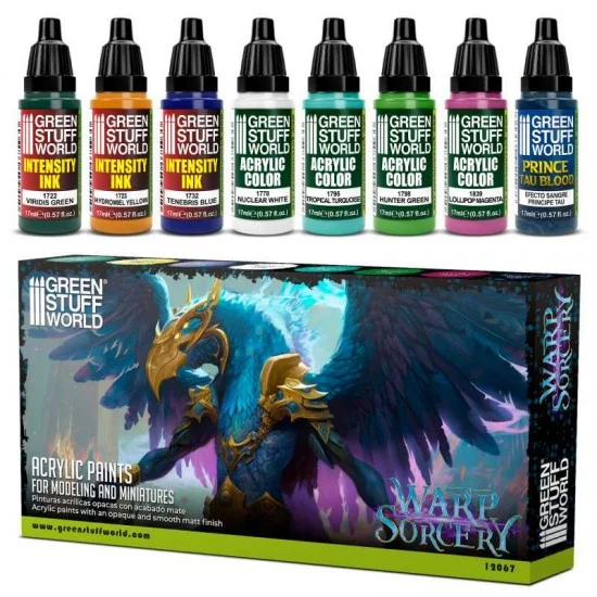 Green Stuff World 12067 Acrylic Paint Set - Warp Sorcery (8x 17ml, matt finish)