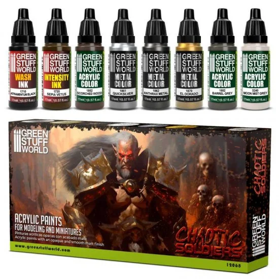 Green Stuff World 12068 Acrylic Paint Set - Chaotic Soldiers (8x 17ml, matt finish)