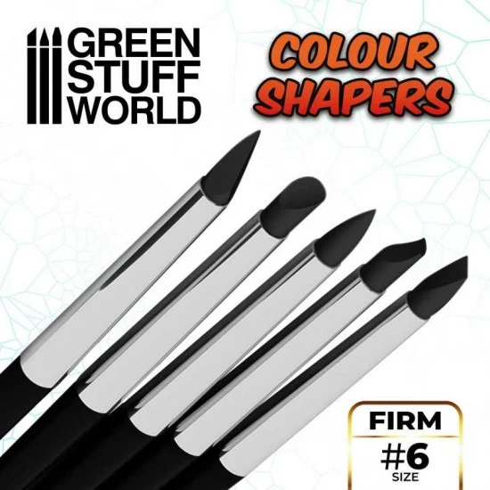 Green Stuff World 1217 Clay Colour Shapers SIZE #6 Black Firm (5 different brushes, 8mm tip width) - Hobby & Model Paints