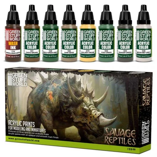 Green Stuff World 12249 Acrylic Paint Set - Savage Reptiles (8x 17ml, matt finish)