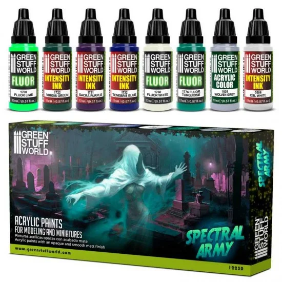 Green Stuff World 12250 Acrylic Paint Set - Spectral Army (8x 17ml, matt finish)