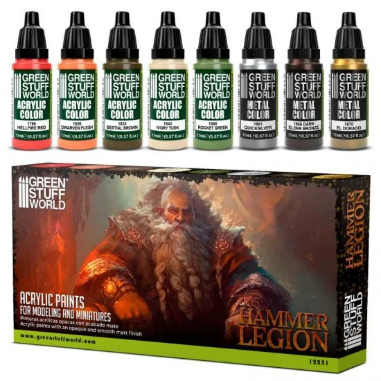 Green Stuff World 12251 Acrylic Paint Set - Hammer Legion (8x 17ml, matt finish)