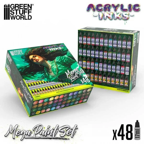Green Stuff World 12263 Acrylic Dipping Ink Mega Paint Set (48 bottles, each: 17ml) - Hobby & Model Paints