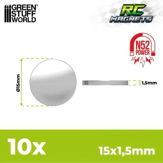 Green Stuff World 12515 Neodymium Magnets 15x1.5mm (N52) for RC Cars (10pcs) - Hobby Tools & Supplies