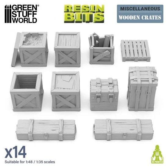 Green Stuff World 12682 1/48 Wooden Crates (14pcs) - Scenics & Diorama