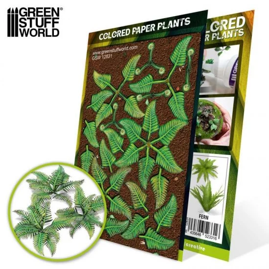 Green Stuff World 12831 1/48, 1/35, 1/32 Coloured Paper Plants - Fern (laser cut, 1 sheet: 9.5x14.5cm)